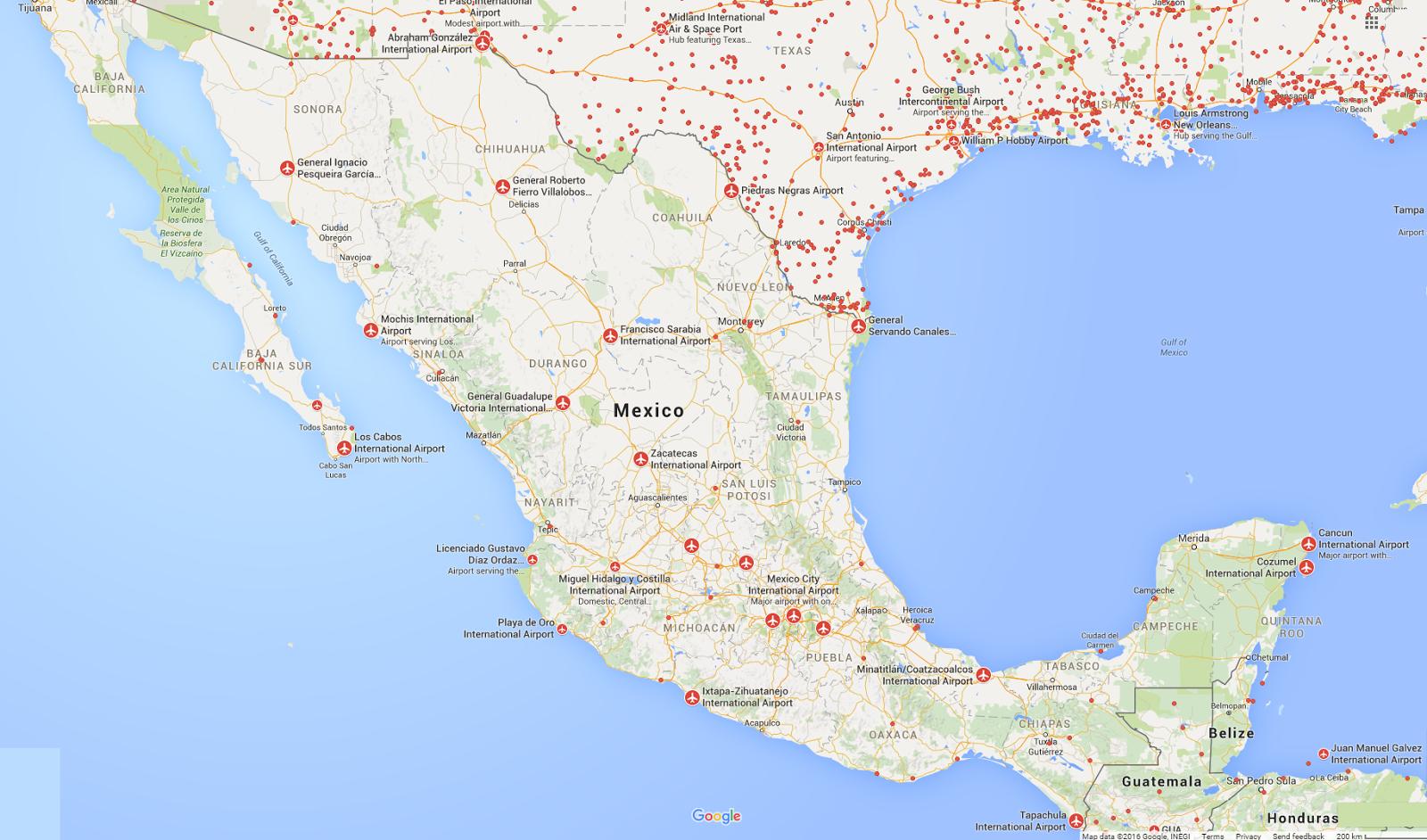 Lentokentät Meksikon kartta - Lentokentät Meksikon kartta (Keski-Amerikka -  Amerikka)