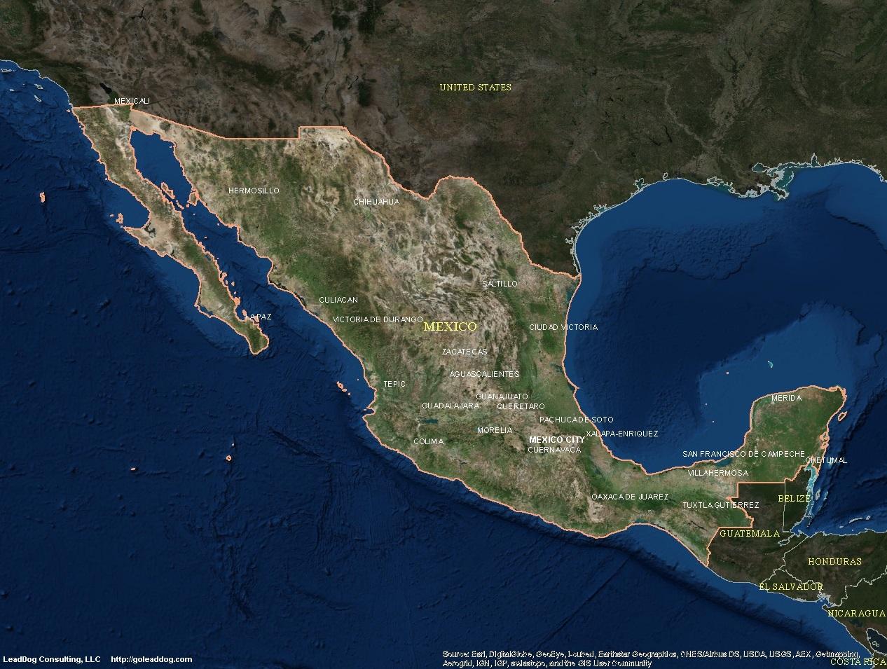 Meksiko-satelliitti kartta - Satelliitti kartta (Meksiko, Keski-Amerikka -  Amerikka)