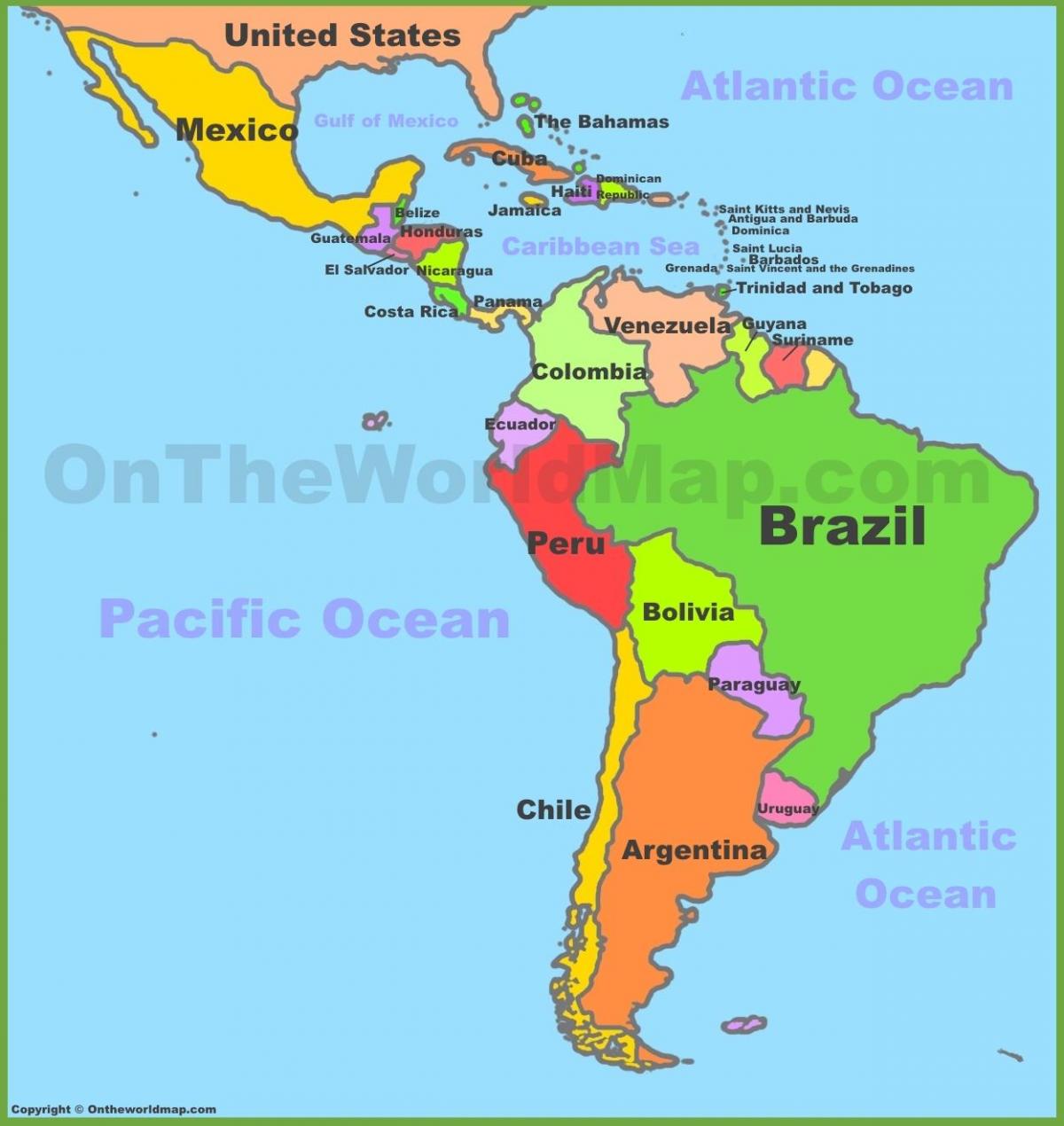 Kartta etelä-amerikka ja Meksiko - Meksiko ja etelä-amerikan kartta (Keski- Amerikka - Amerikka)