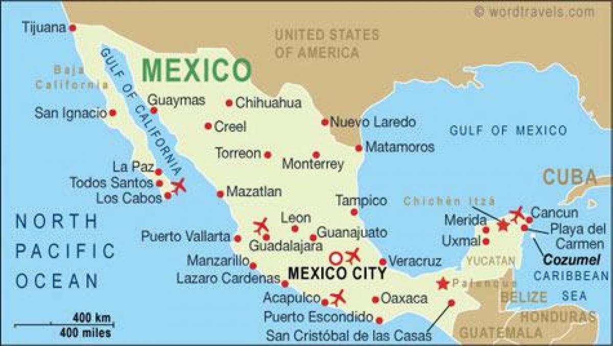 kartta lentokentät Meksikossa