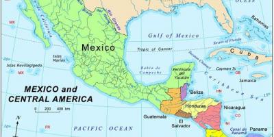 Kartta Meksikon ja keski-amerikan
